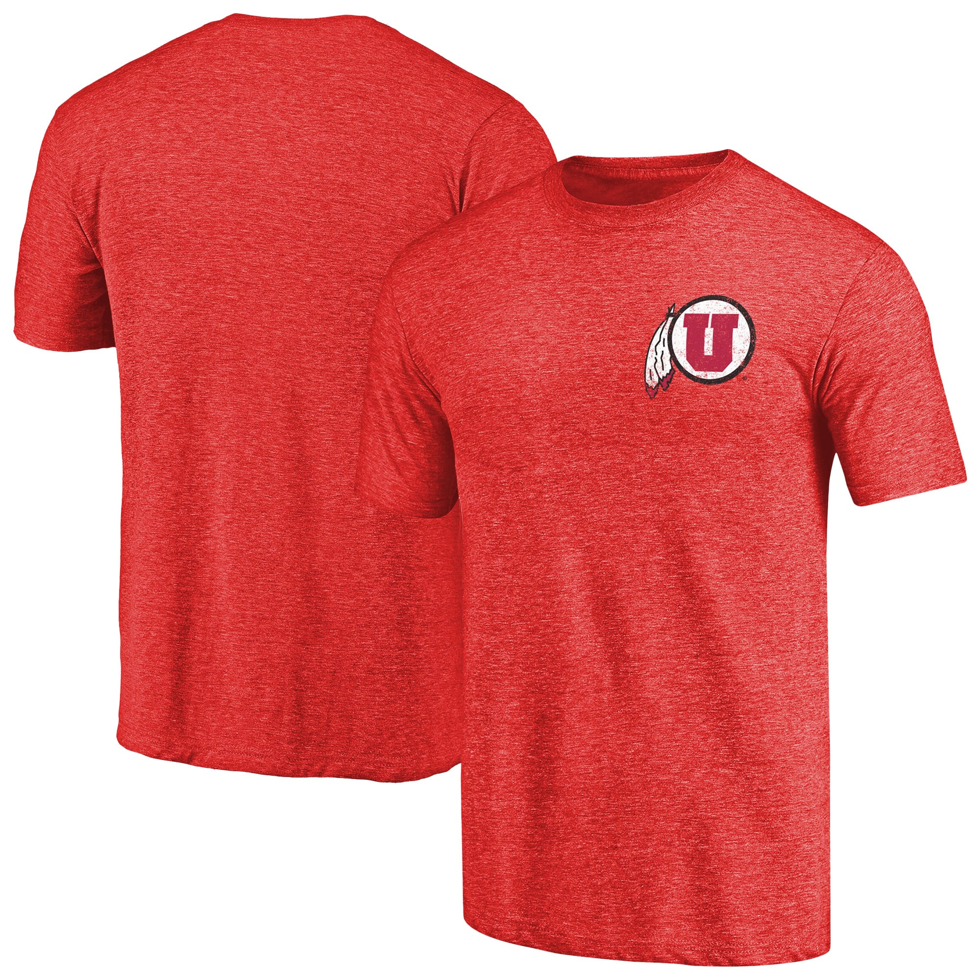 Men's Red Heather Utah Utes Left Chest Distressed Logo Tri-Blend T-Shirt
