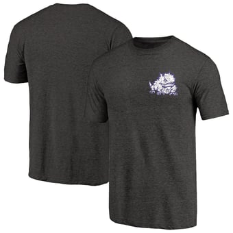 Men's Black Heather Texas Christian University Horned Frogs Left Chest Distressed Logo Tri-Blend T-Shirt
