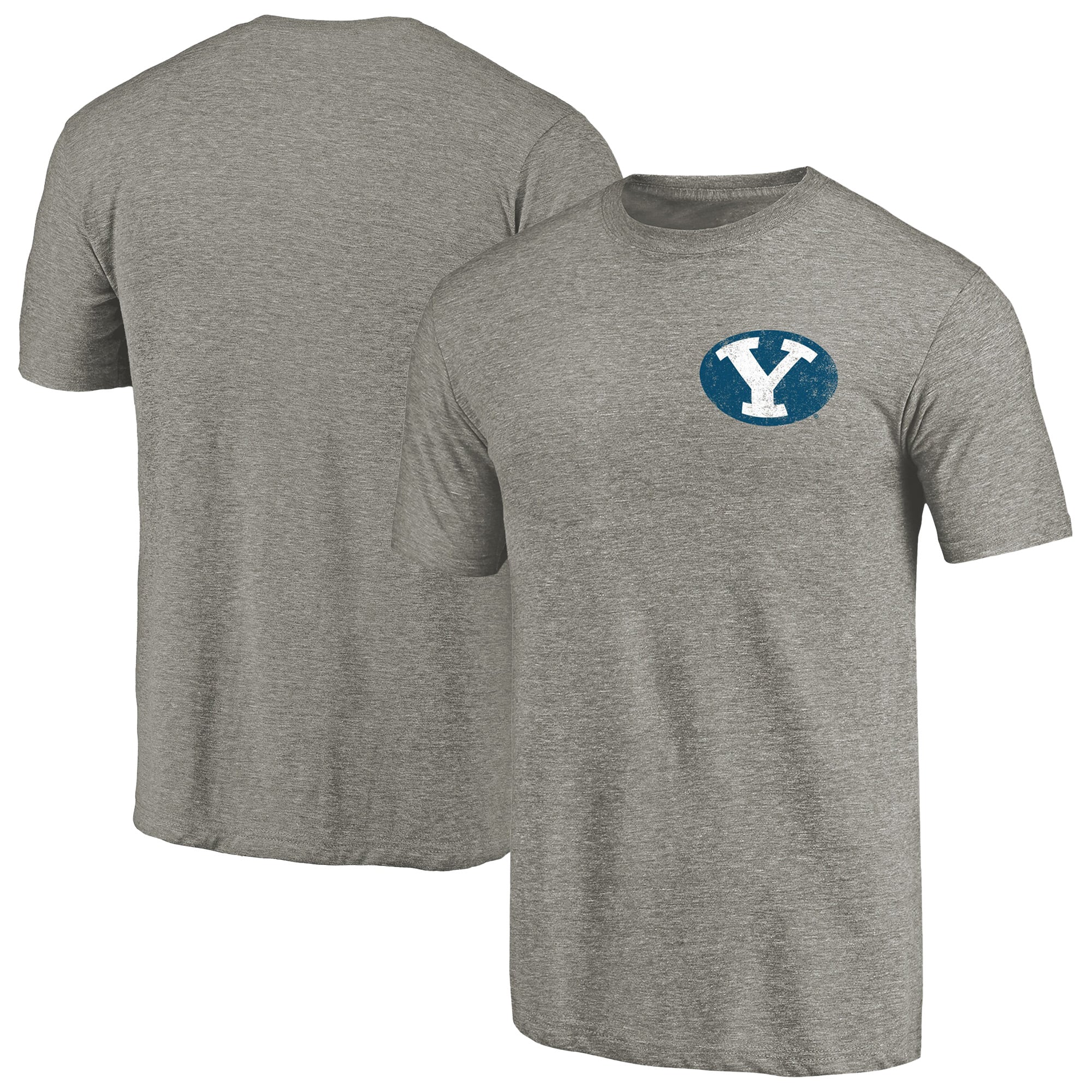 Men's Gray Heather Brigham Young Cougars Left Chest Distressed Logo Tri-Blend T-Shirt