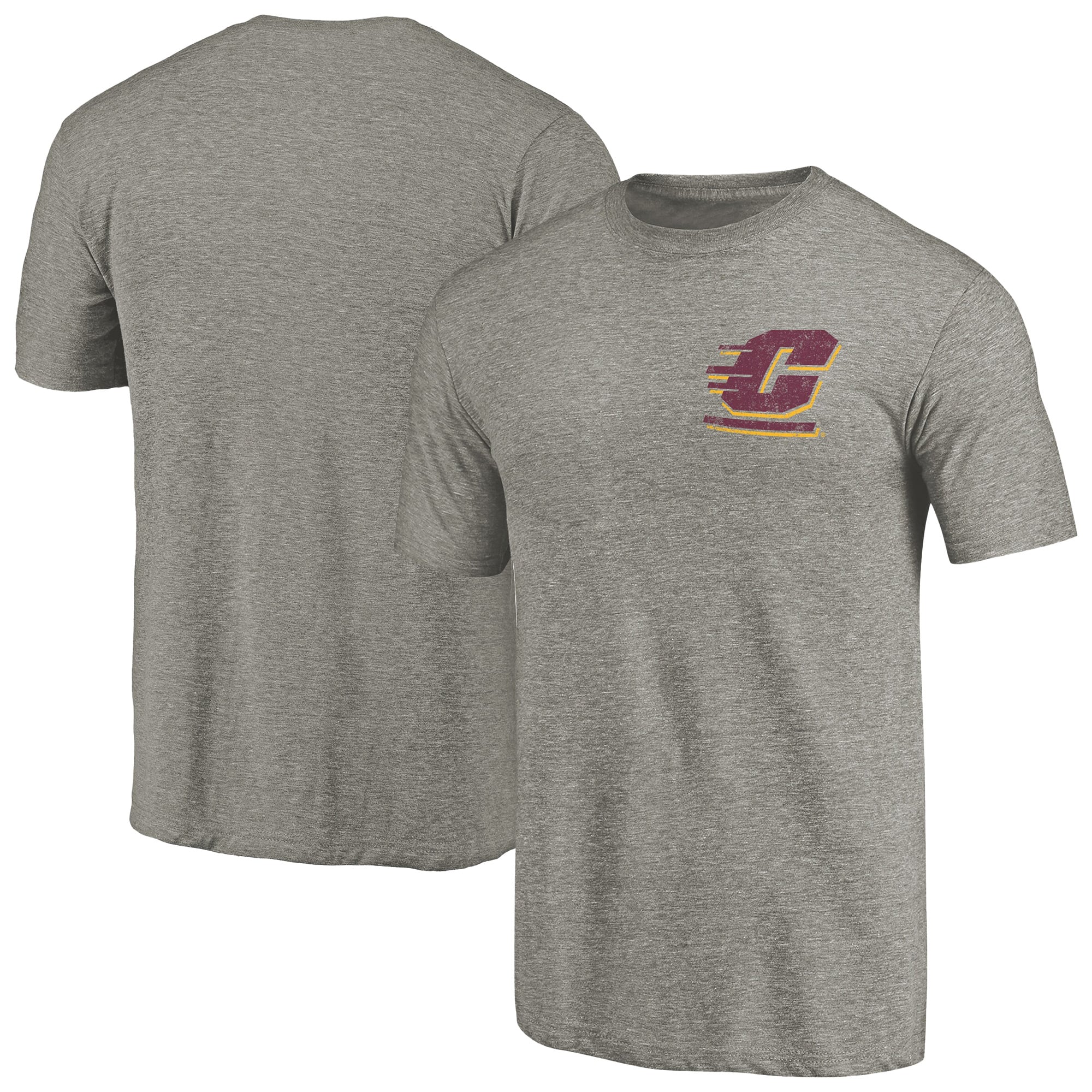 Men's Gray Heather Central Michigan Chippewas Left Chest Distressed Logo Tri-Blend T-Shirt