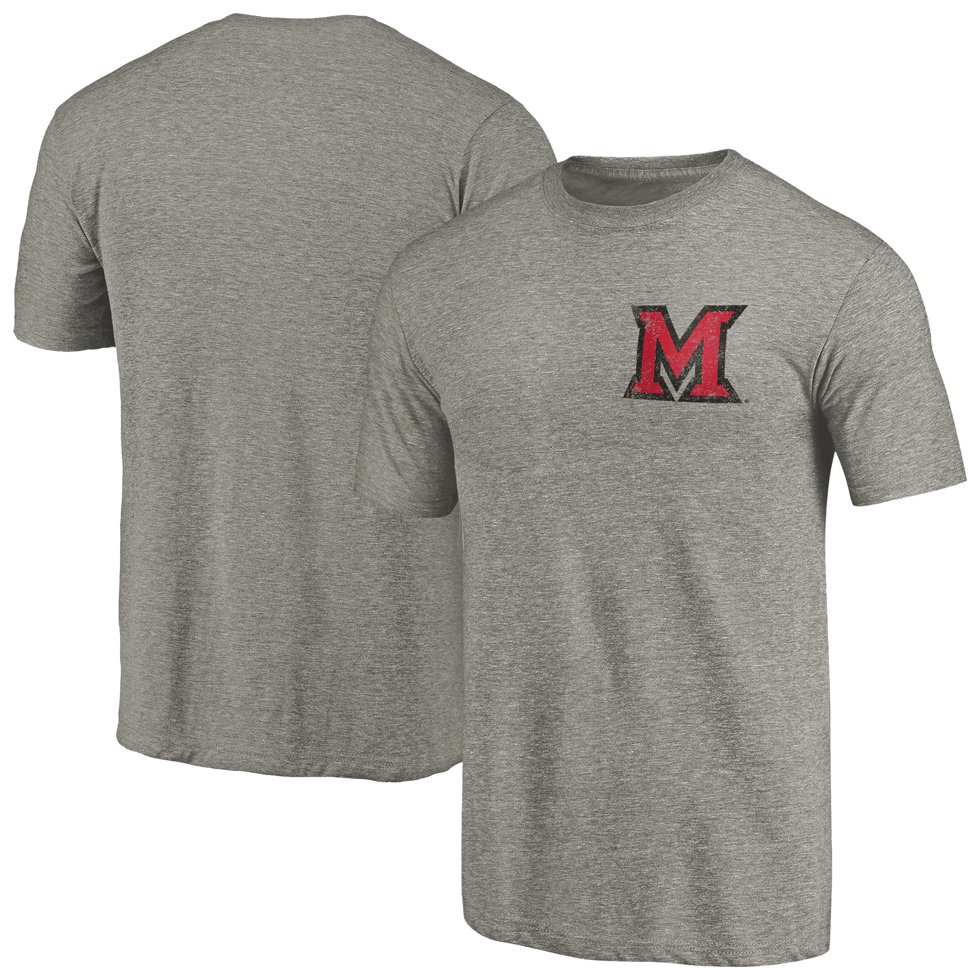Men's Gray Heather Miami of Ohio Redhawks Left Chest Distressed Logo Tri-Blend T-Shirt