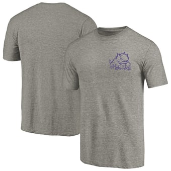 Men's Gray Heather Texas Christian University Horned Frogs Left Chest Distressed Logo Tri-Blend T-Shirt