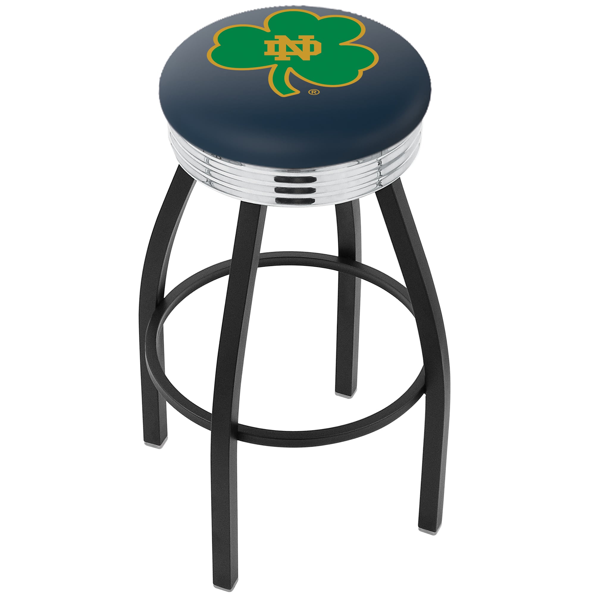 Notre Dame Fighting Irish 25" Team Black Wrinkle Swivel Bar Stool with Chrome Ribbing