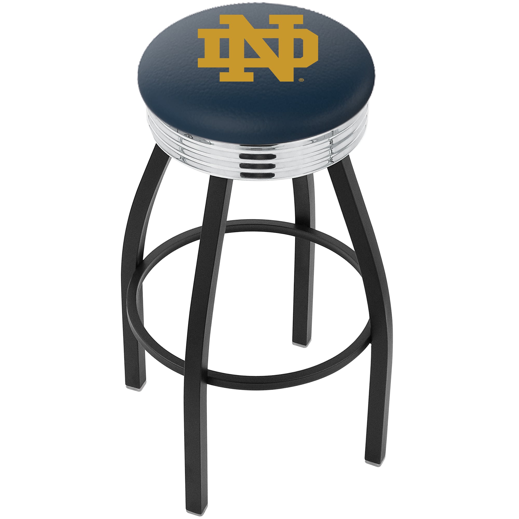 Notre Dame Fighting Irish 30" Alternate Black Wrinkle Swivel Bar Stool with Chrome Ribbed Ring