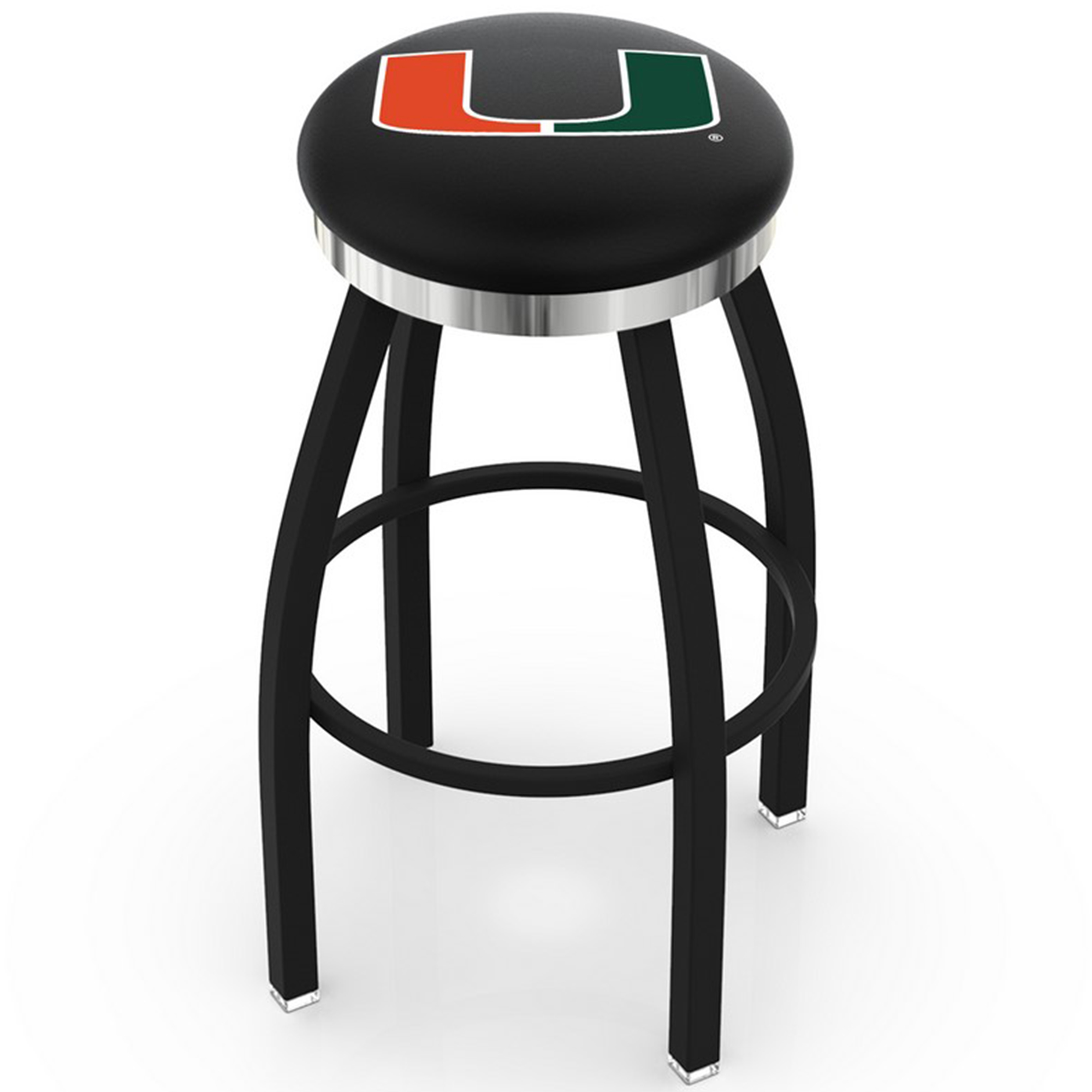 Miami Hurricanes 30" Black Wrinkle Swivel Bar Stool with Chrome Accent Ring