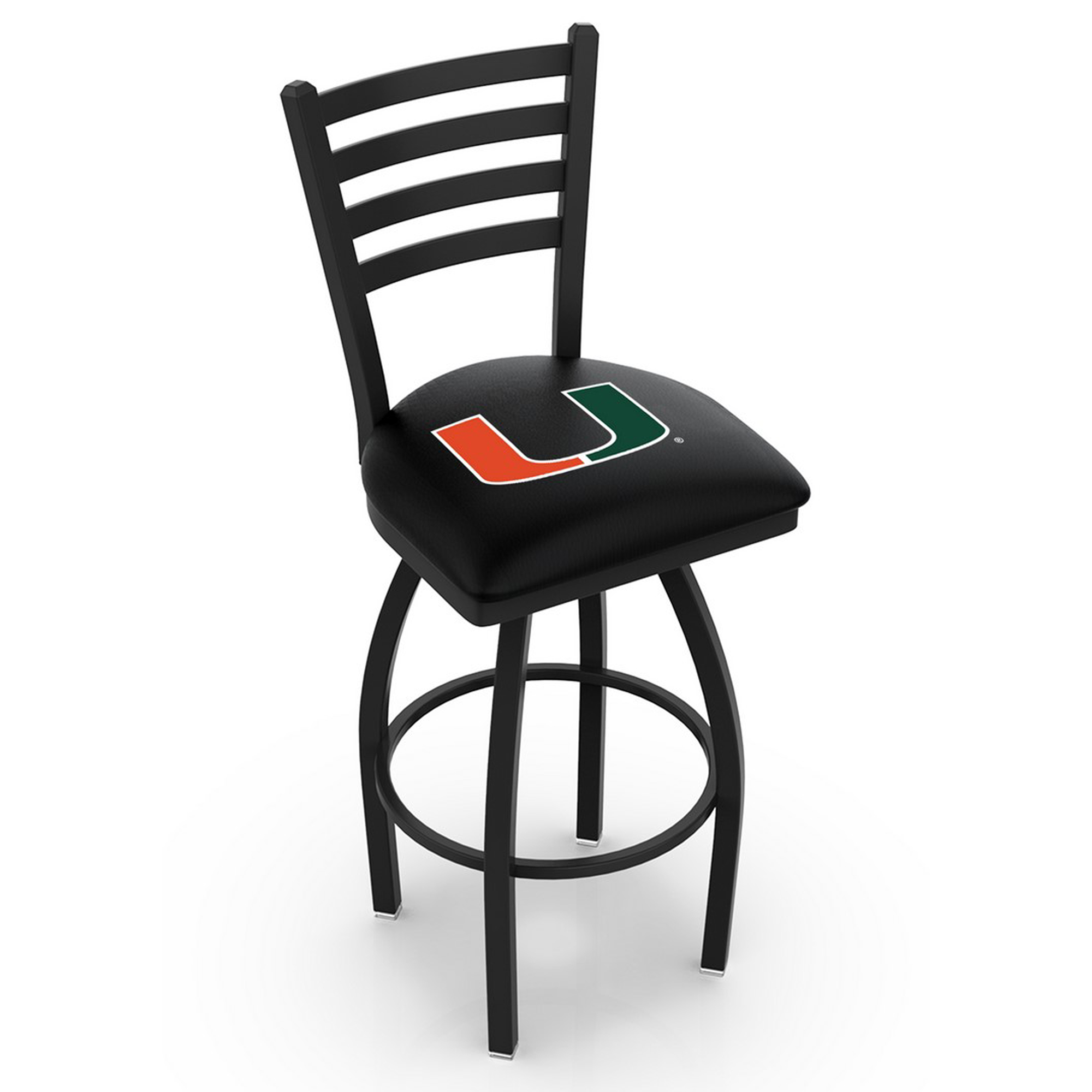 Miami Hurricanes 25" Black Wrinkle Swivel Bar Stool with Ladder Style Back