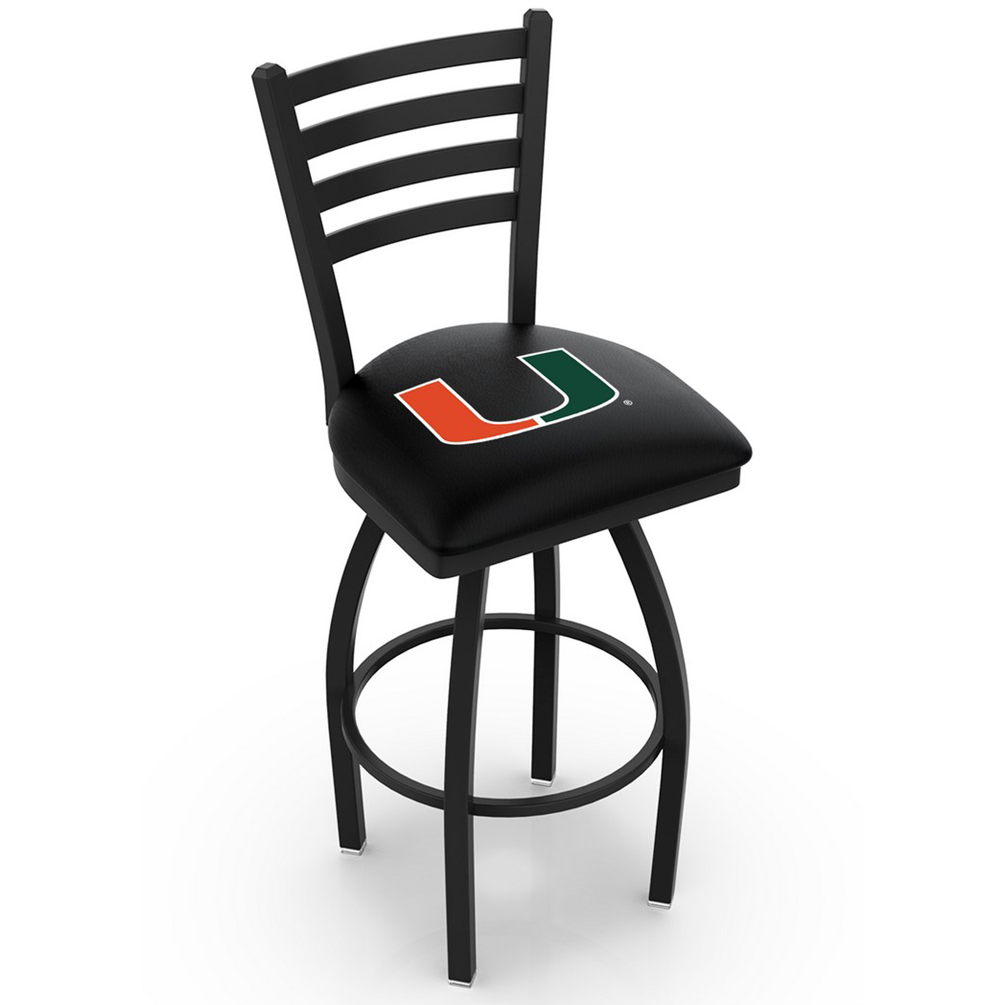Miami Hurricanes 30" Black Wrinkle Swivel Bar Stool with Ladder Style Back
