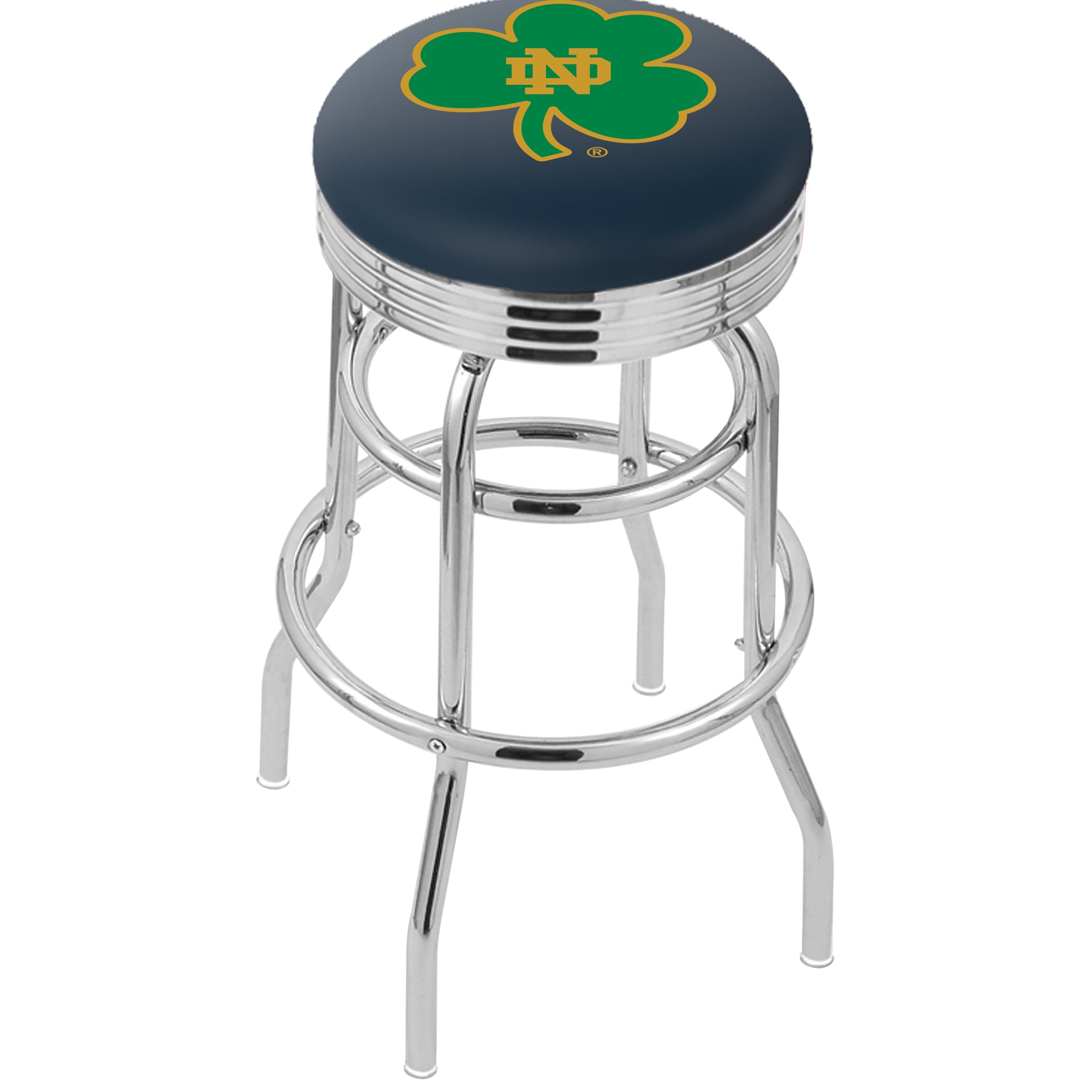 Notre Dame Fighting Irish 30" Team Chrome Double Ring Swivel Bar Stool with 2.5" Ribbed Ring