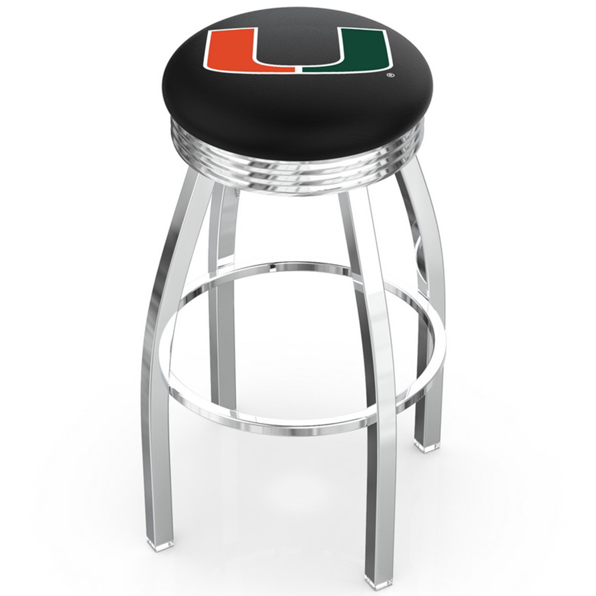 Miami Hurricanes 25" Chrome Swivel Bar Stool with 2.5" Ribbed Accent Ring
