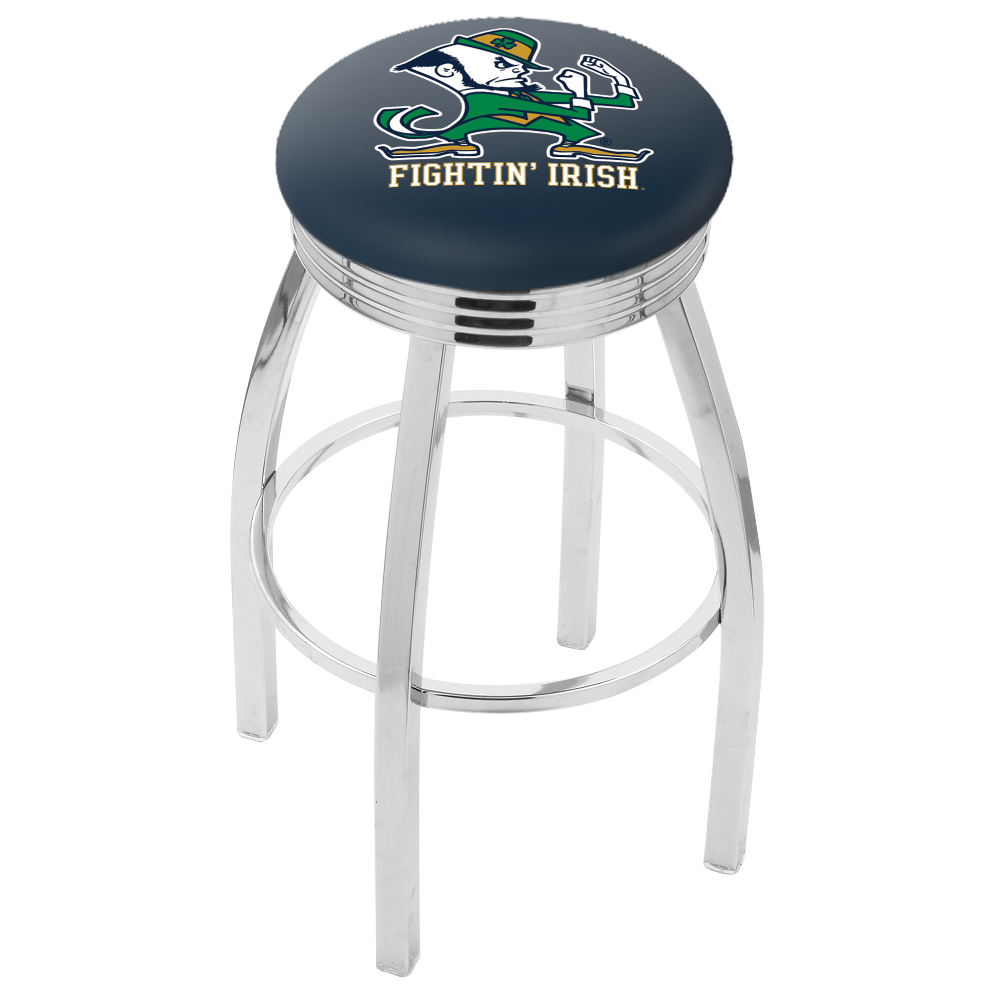 Notre Dame Fighting Irish 25″ Alternate Chrome Swivel Bar Stool with 2.5″ Ribbed Accent Ring Notre Dame Fighting Irish 25″ Alternate Chrome Swivel Bar Stool with 2.5″ Ribbed Accent Ring