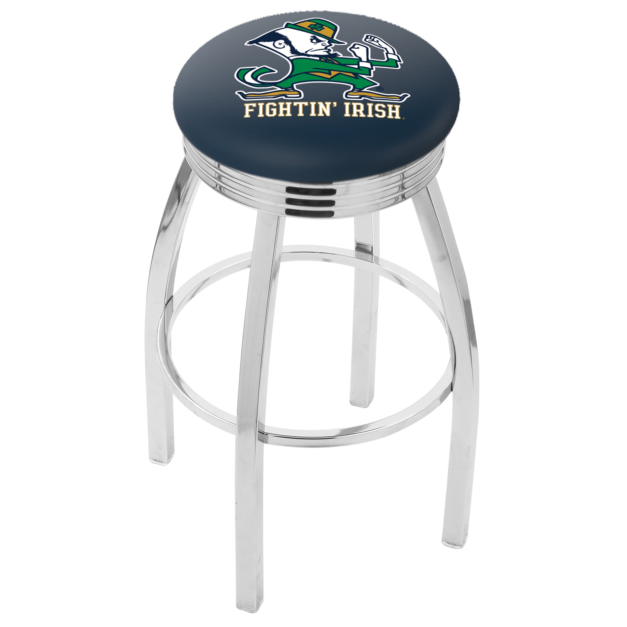 Notre Dame Fighting Irish 30" Logo Chrome Swivel Bar Stool with 2.5" Ribbed Accent Ring