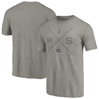 Men's Ash Wisconsin Badgers Quad Tri-Blend T-Shirt