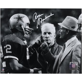 Roger Staubach Dallas Cowboys Autographed 8" x 10" Talking with Landry Photograph