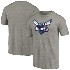 Men's Heather Gray Charlotte Hornets Distressed Team Logo Tri-Blend T-Shirt
