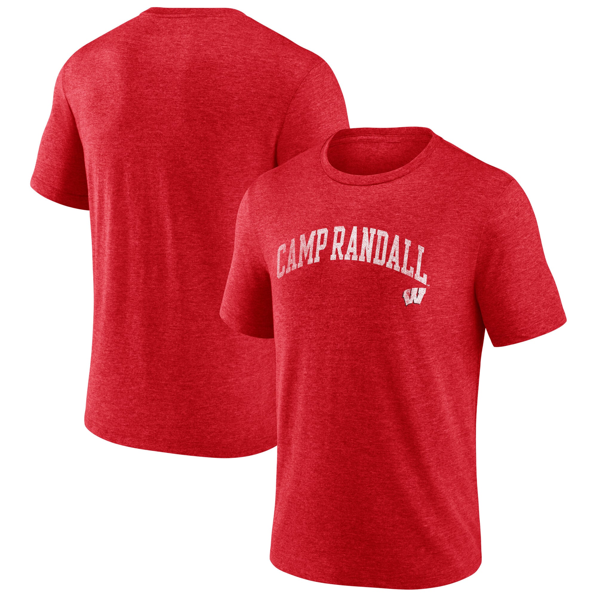 Men's Heathered Red Wisconsin Badgers Arched Battle Cry Tri-Blend T-Shirt