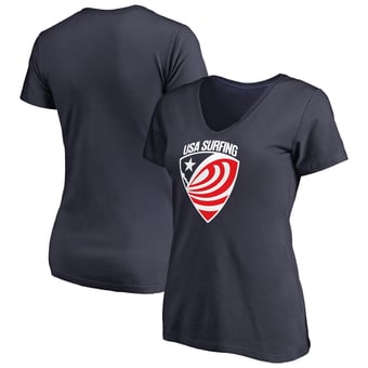 Women's Navy USA Surfing Primary Logo V-Neck T-Shirt