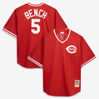 Men's Mitchell & Ness Johnny Bench Red Cincinnati Reds Cooperstown Collection Big & Tall Mesh Batting Practice Jersey