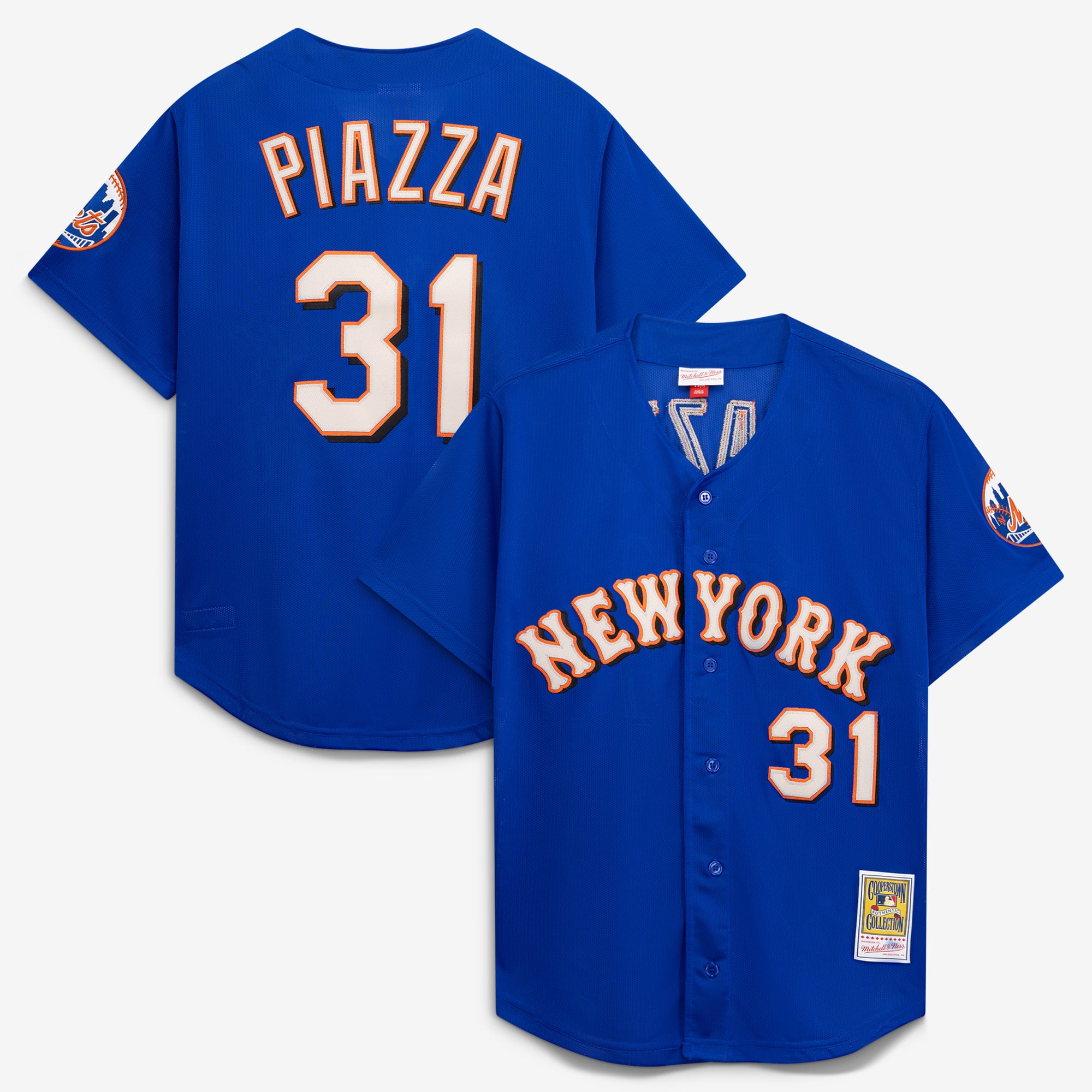 Maglia da allenamento in mesh con bottoni Mitchell & Ness Mike Piazza Royal New York Mets Cooperstown Collection da uomo