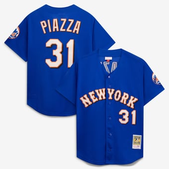 Men's Mitchell & Ness Mike Piazza Royal New York Mets Cooperstown Collection Mesh Batting Practice Button-Up Jersey