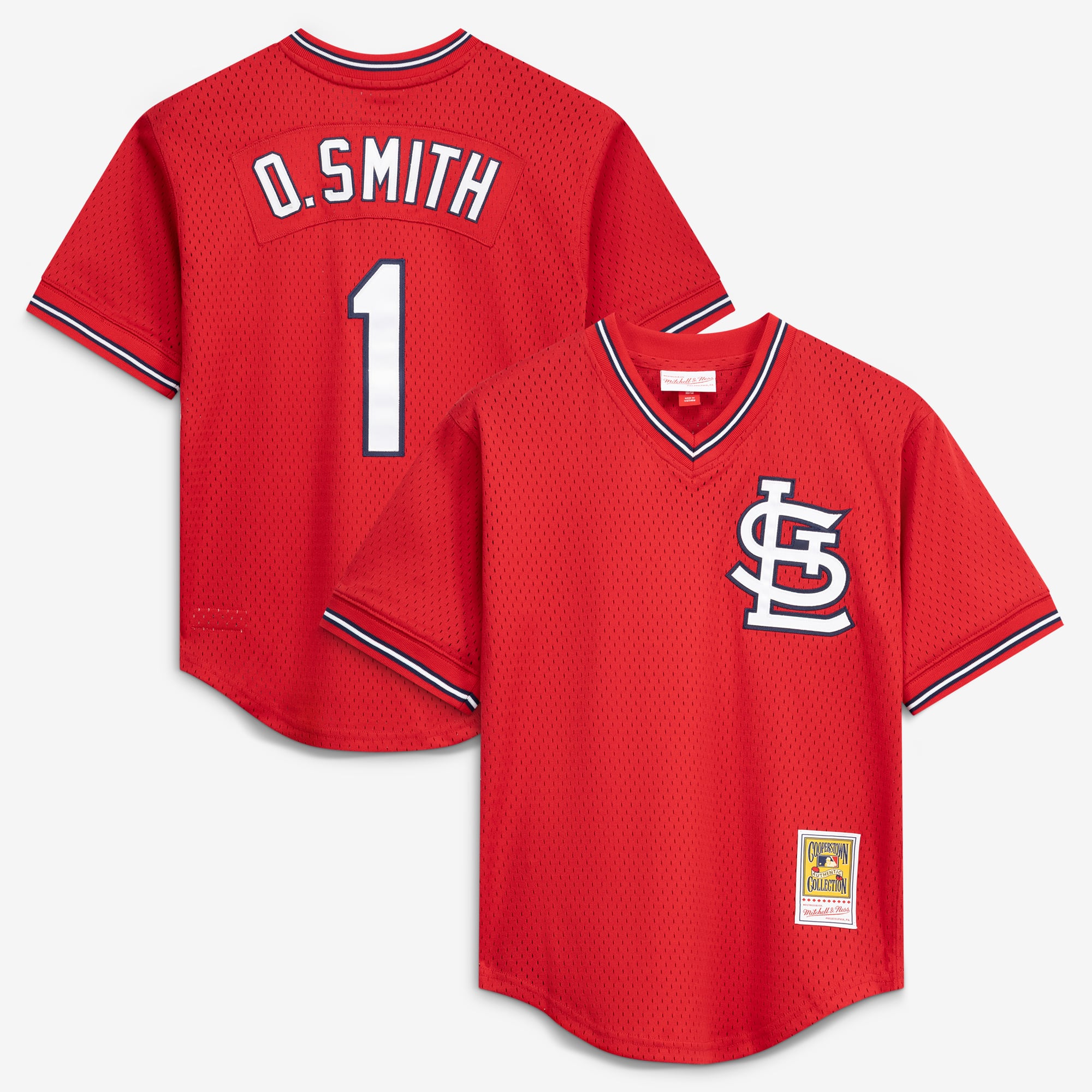 Youth Mitchell & Ness Ozzie Smith Navy St. Louis Cardinals Cooperstown Collection Mesh Batting Practice Jersey