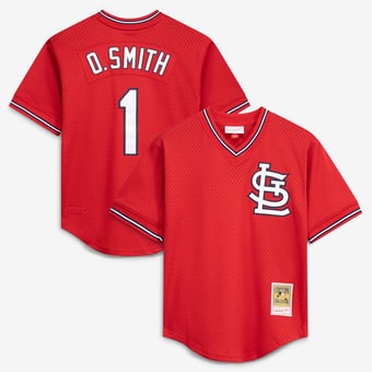 Youth Mitchell & Ness Ozzie Smith Navy St. Louis Cardinals Cooperstown Collection Mesh Batting Practice Jersey
