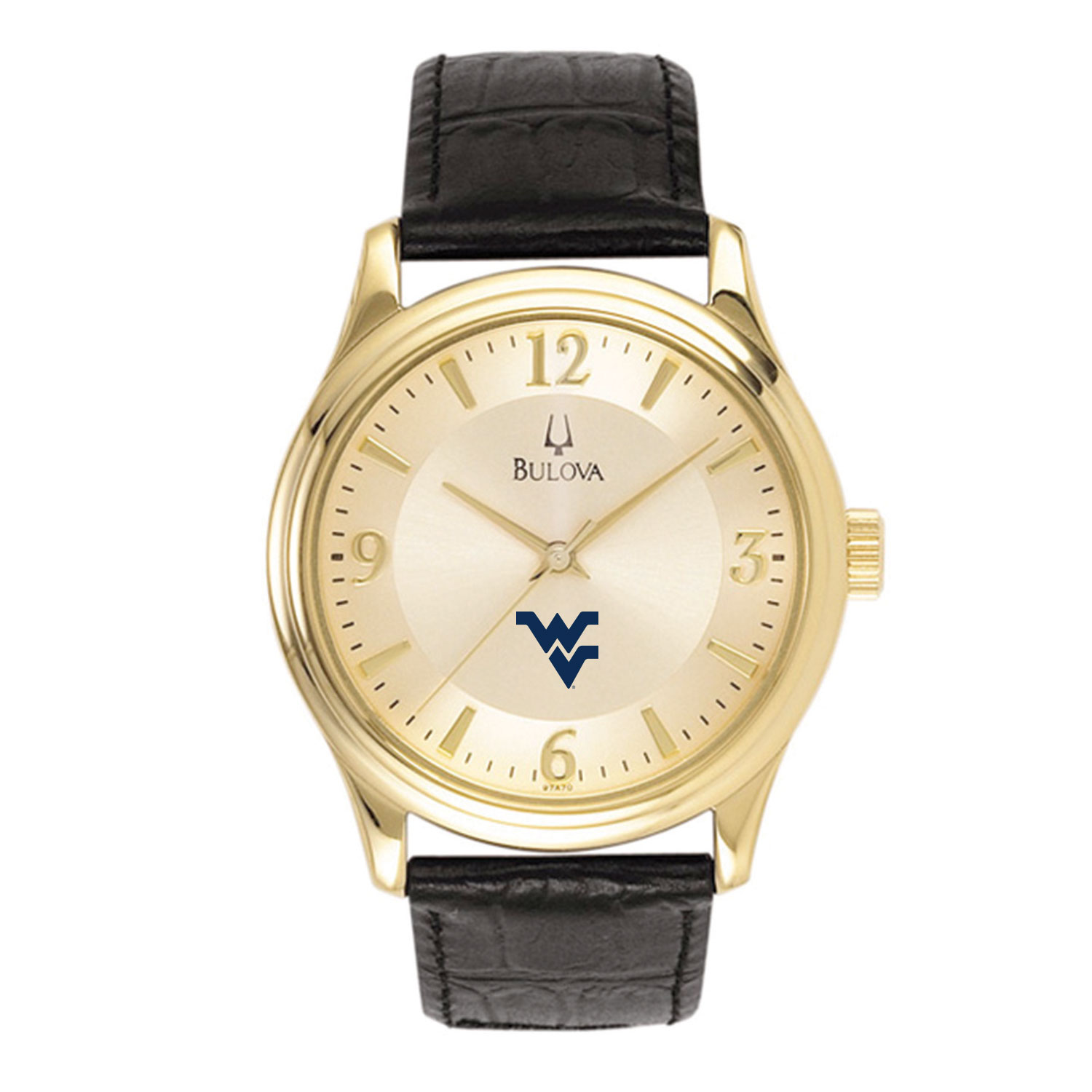 Men's Gold/Black West Virginia Mountaineers Stainless Steel Leather Band Watch