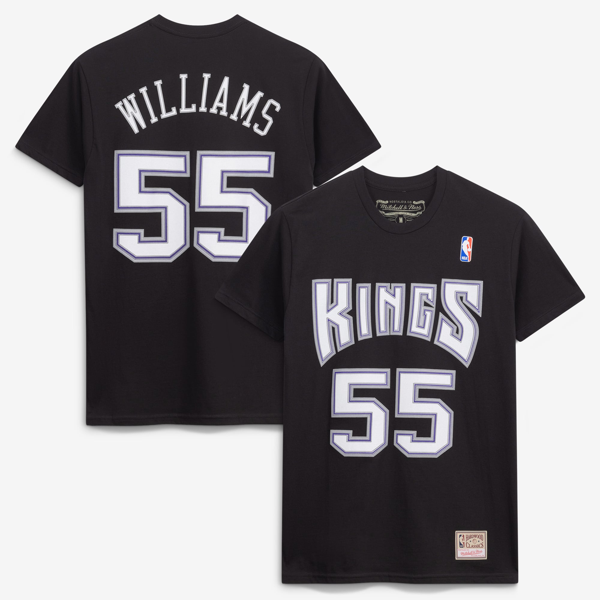 Men's Mitchell & Ness Jason Williams Black Sacramento Kings Hardwood Classics Team Name & Number T-Shirt