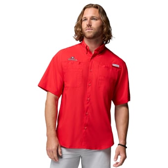 Men's Columbia Red Georgia Bulldogs Team PFG Tamiami Omni-Shade Button-Down Shirt