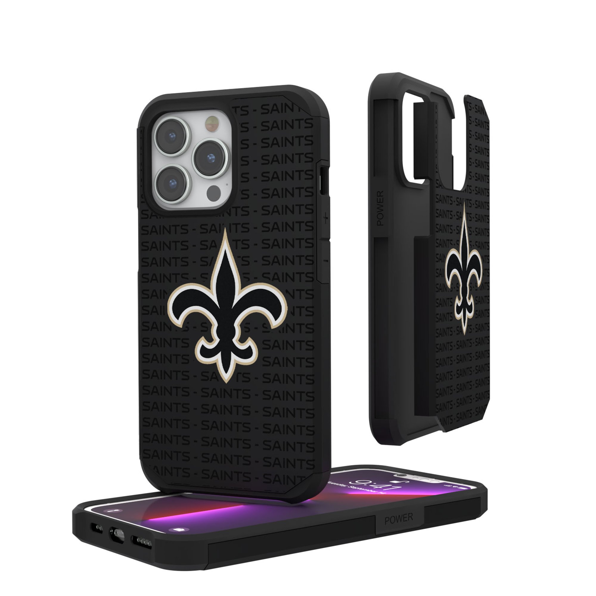 Keyscaper - NFL - New Orleans Saints iPhone Rugged Case with Text Design - 15 Pro - Multicolor