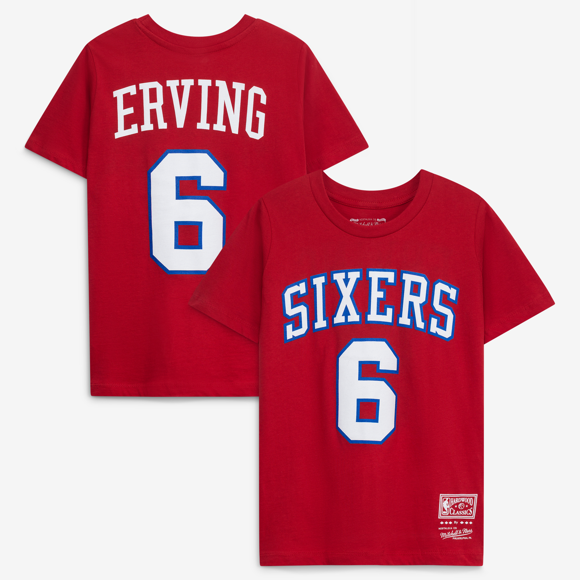 Youth Mitchell & Ness Julius Erving Red Philadelphia 76ers Hardwood Classics Name & Number T-Shirt