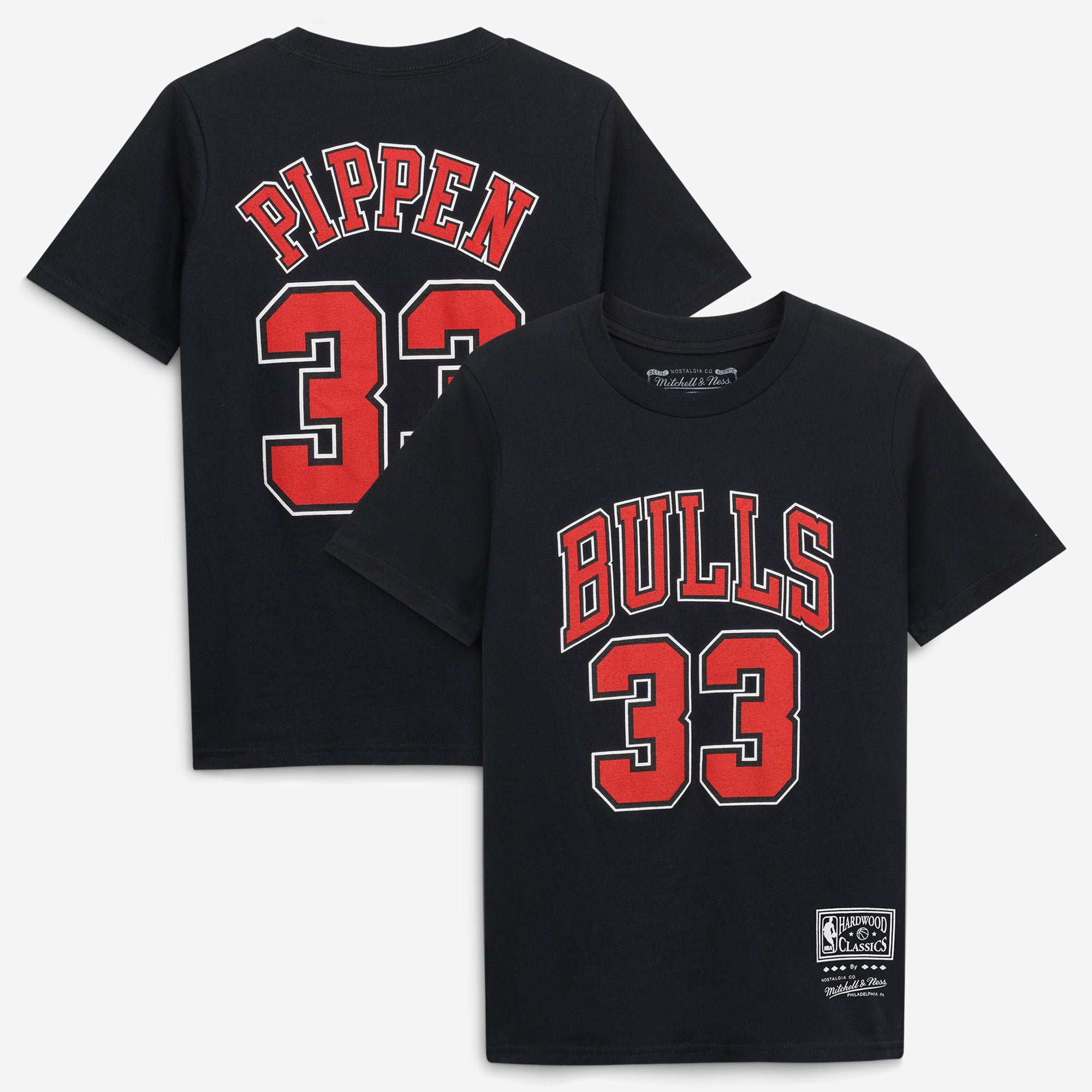 Youth Mitchell & Ness Scottie Pippen Black Chicago Bulls Hardwood Classics Name & Number T-Shirt