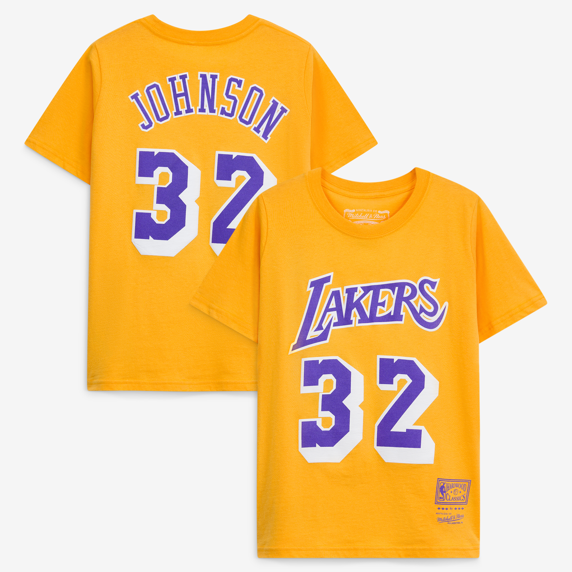 Youth Mitchell & Ness Magic Johnson Gold Los Angeles Lakers Hardwood Classics Name & Number T-Shirt