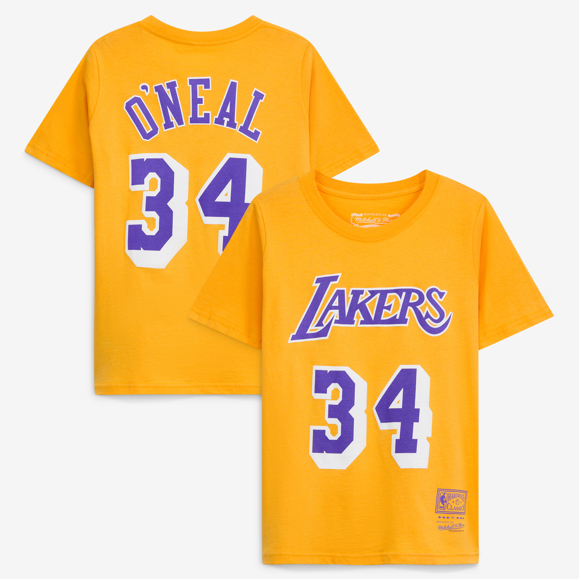 Youth Mitchell & Ness Shaquille O'Neal Gold Los Angeles Lakers Hardwood Classics Name & Number T-Shirt