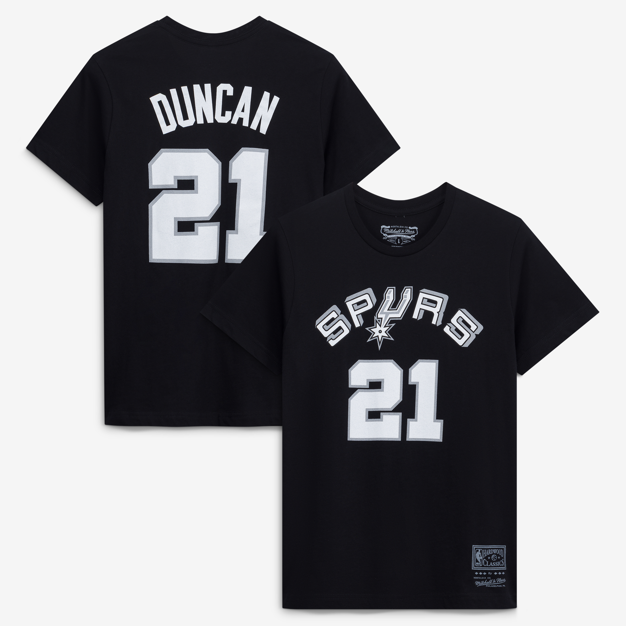 Youth Mitchell & Ness Tim Duncan Black San Antonio Spurs Hardwood Classics Name & Number T-Shirt