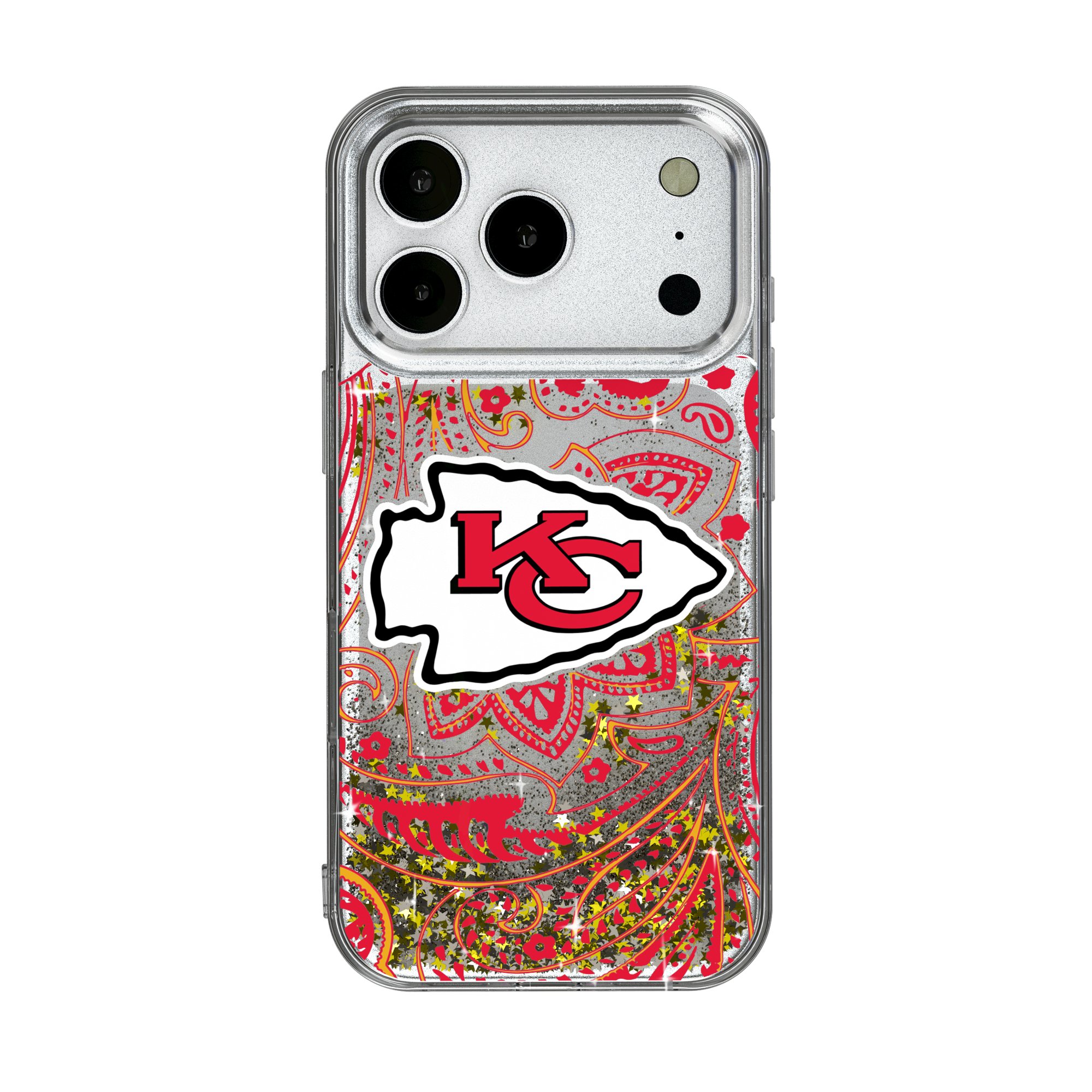 Keyscaper - NFL - Kansas City Chiefs iPhone Paisley Design Glitter Case - 15 Pro - Multicolor
