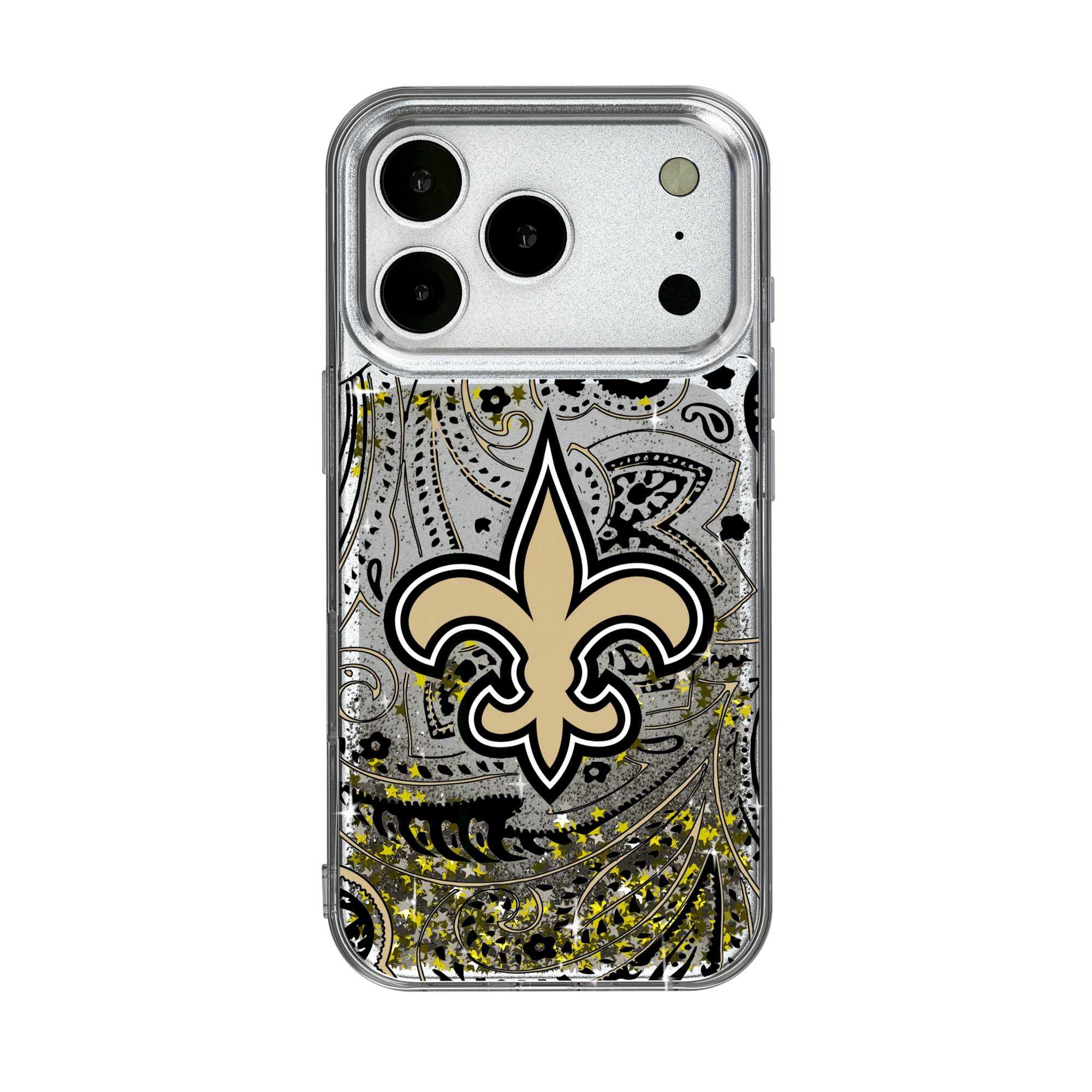 Keyscaper - NFL - New Orleans Saints iPhone Paisley Design Glitter Case - 15 Pro - Multicolor