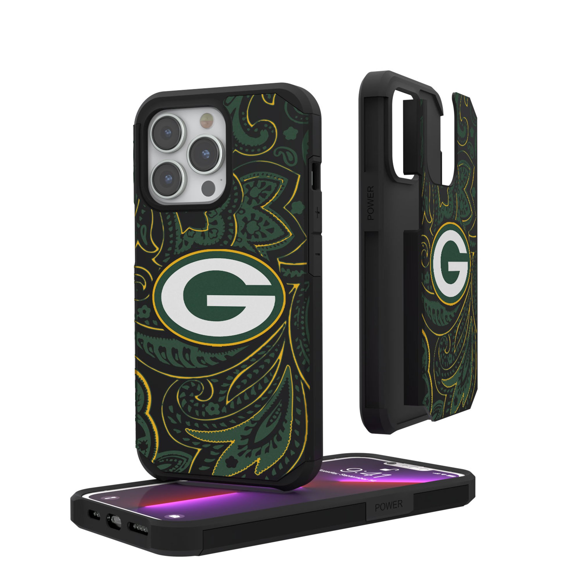 Keyscaper - NFL - Green Bay Packers iPhone Rugged Paisley Design Case - 14 Plus - Multicolor