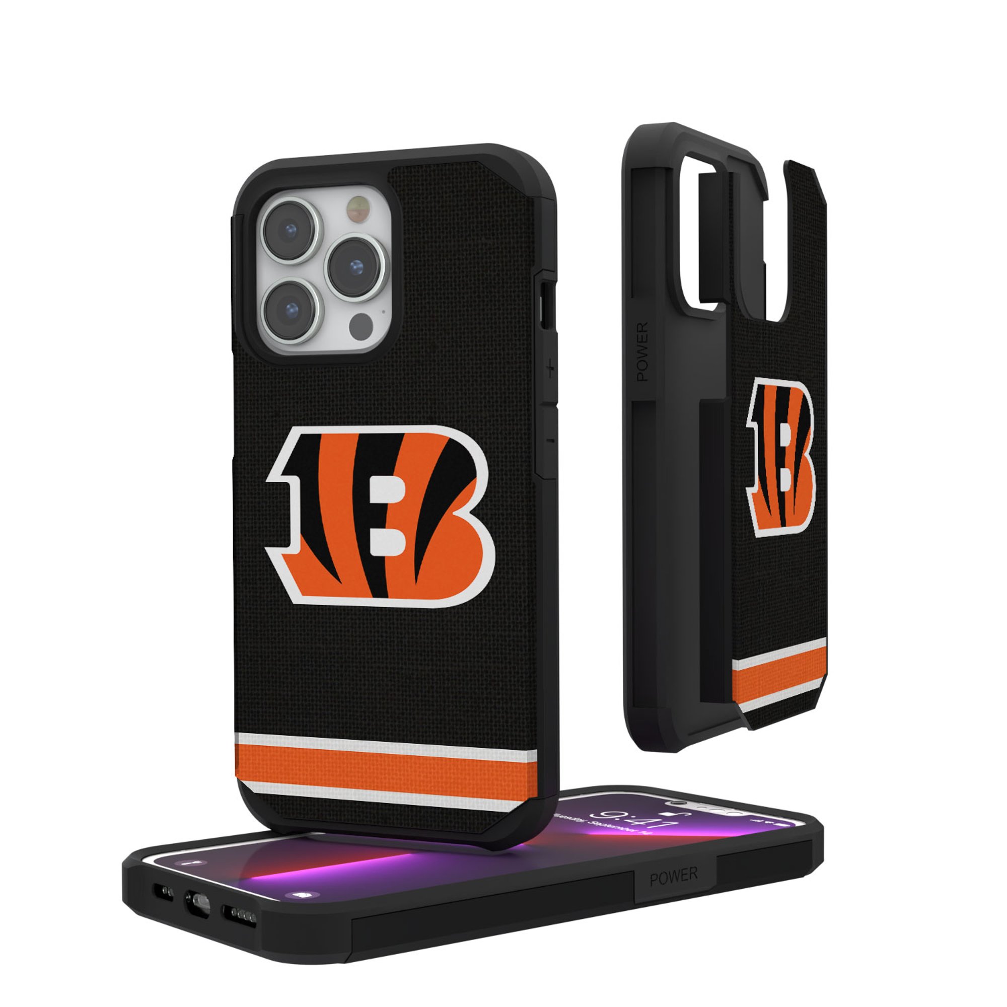 Keyscaper - NFL - Cincinnati Bengals iPhone Rugged Stripe Design Case - 14 Plus - Multicolor