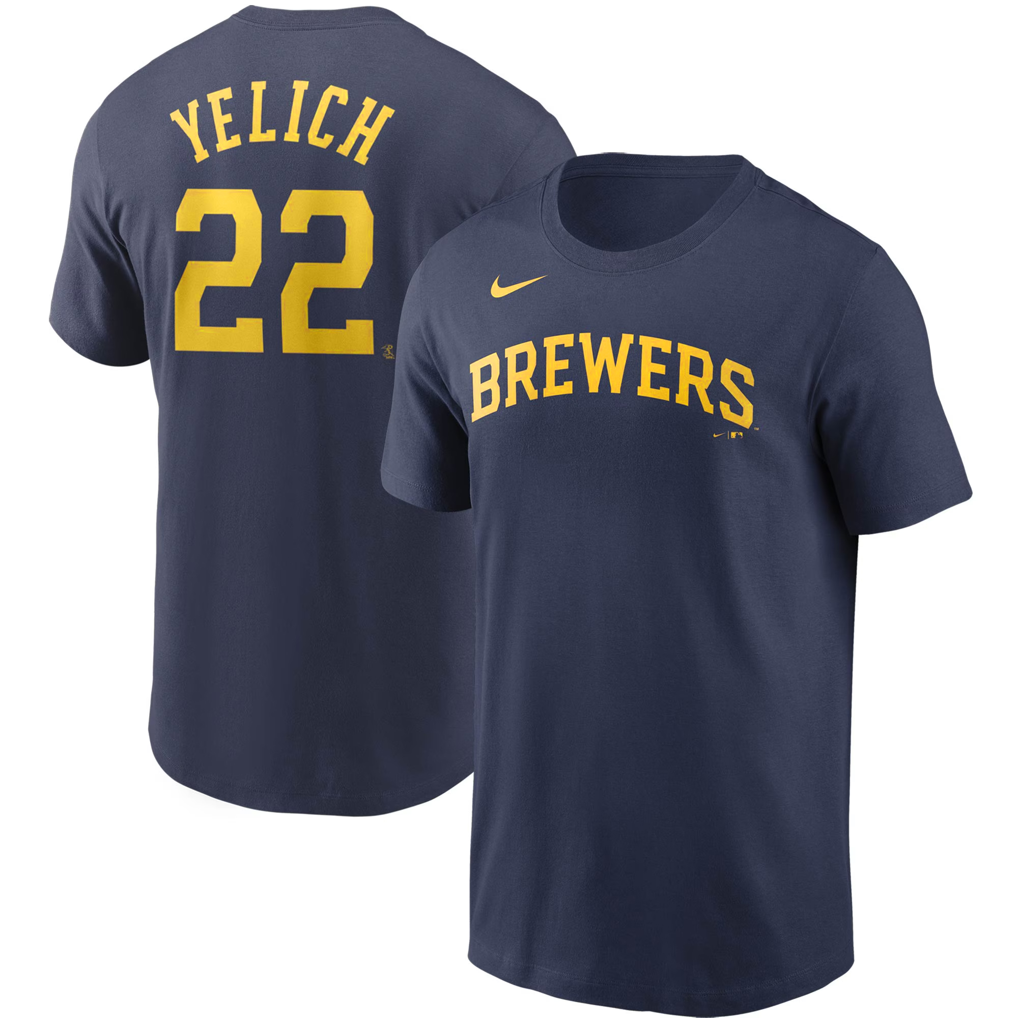 Men's Nike Christian Yelich Navy Milwaukee Brewers Name & Number T-Shirt