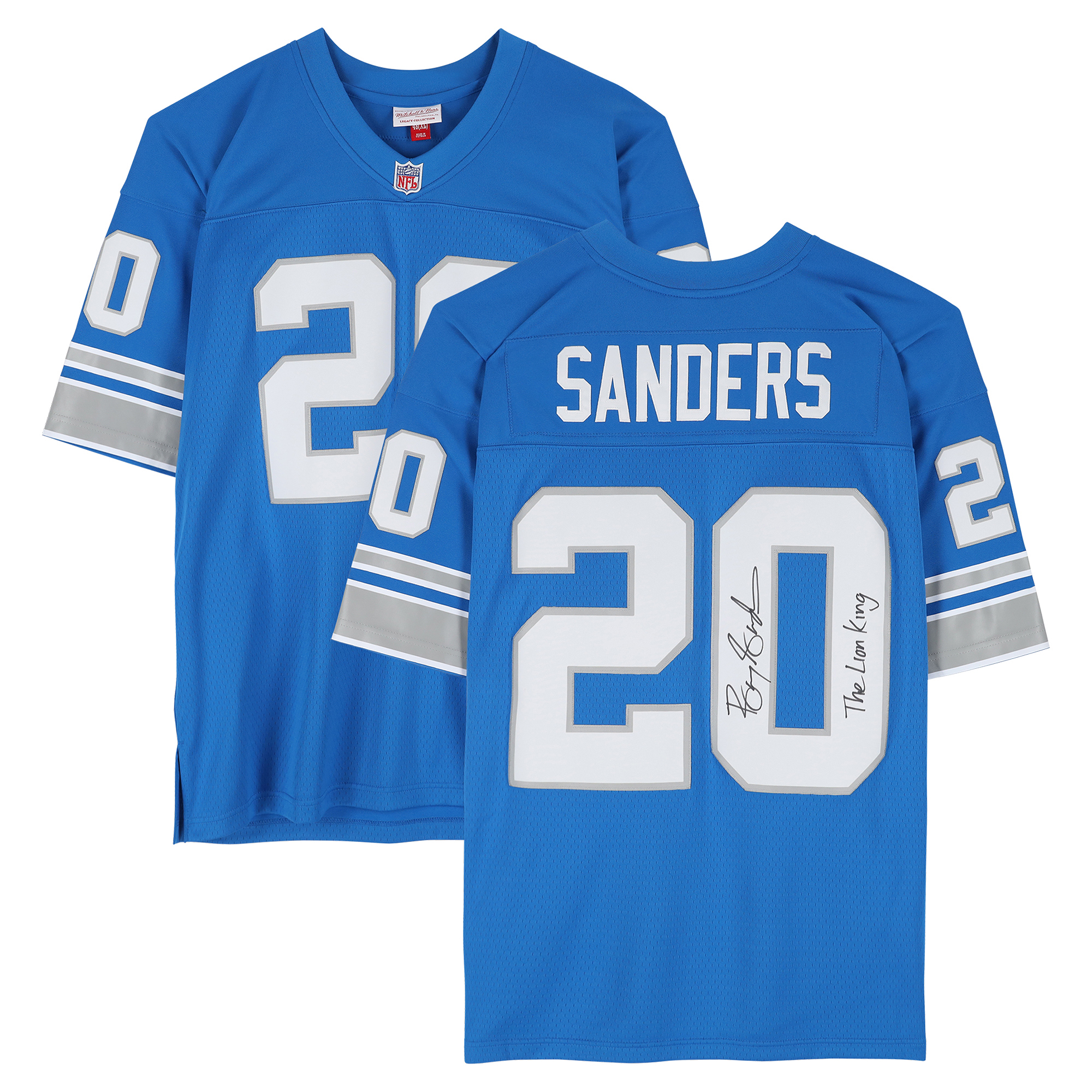 Barry Sanders Detroit Lions Autographed Mitchell & Ness Blue Replica Jersey with "Lion King" Inscription