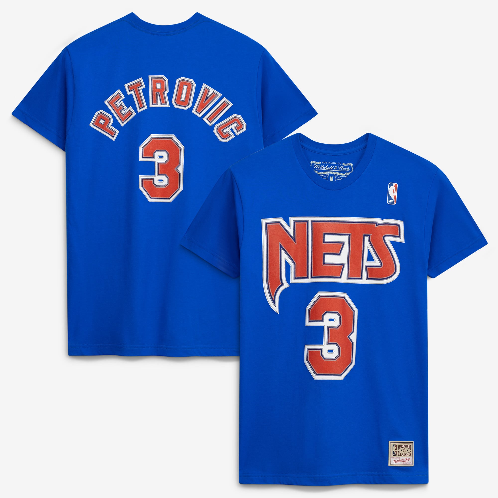 Men's Mitchell & Ness Drazen Petrovic Royal Brooklyn Nets Hardwood Classics Name & Number Player T-Shirt