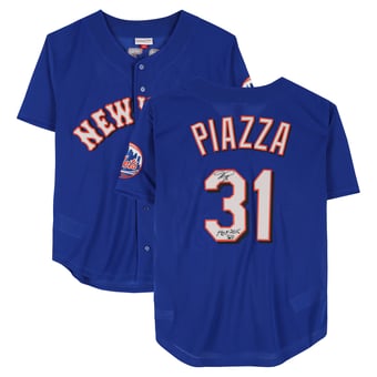 "Mike Piazza New York Mets Autographed Mitchell and Ness Blue Batting Practice Replica Jersey with ""HOF 2016"" Inscription"