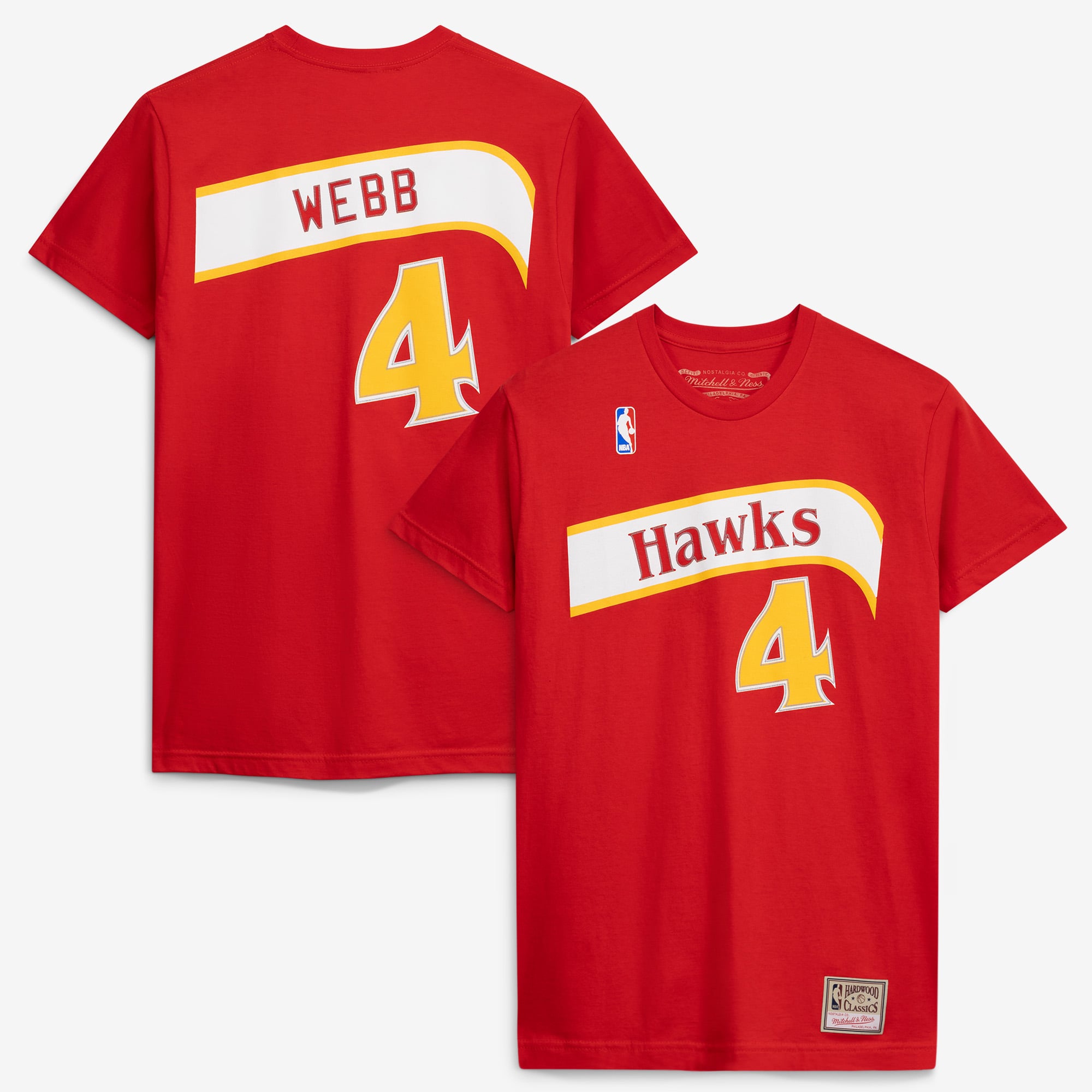 Men's Mitchell & Ness Spud Webb Red Atlanta Hawks Hardwood Classics Name & Number T-Shirt