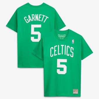 Men's Mitchell & Ness Kevin Garnett Kelly Green Boston Celtics Hardwood Classics Stitch Name & Number T-Shirt