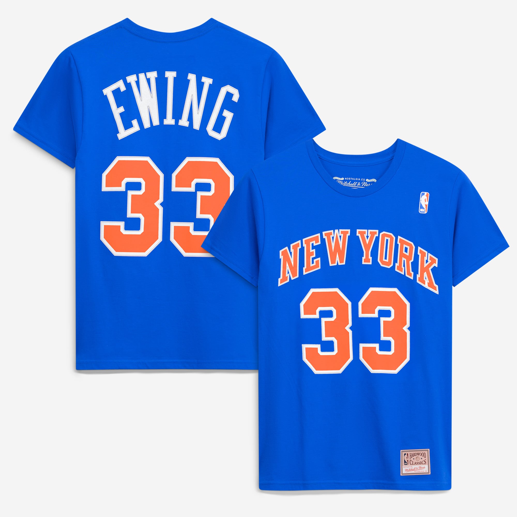 Mitchell & Ness Patrick Ewing Herren-T-Shirt in Blau, New York Knicks, Hardwood Classics, gestickter Name und Nummer