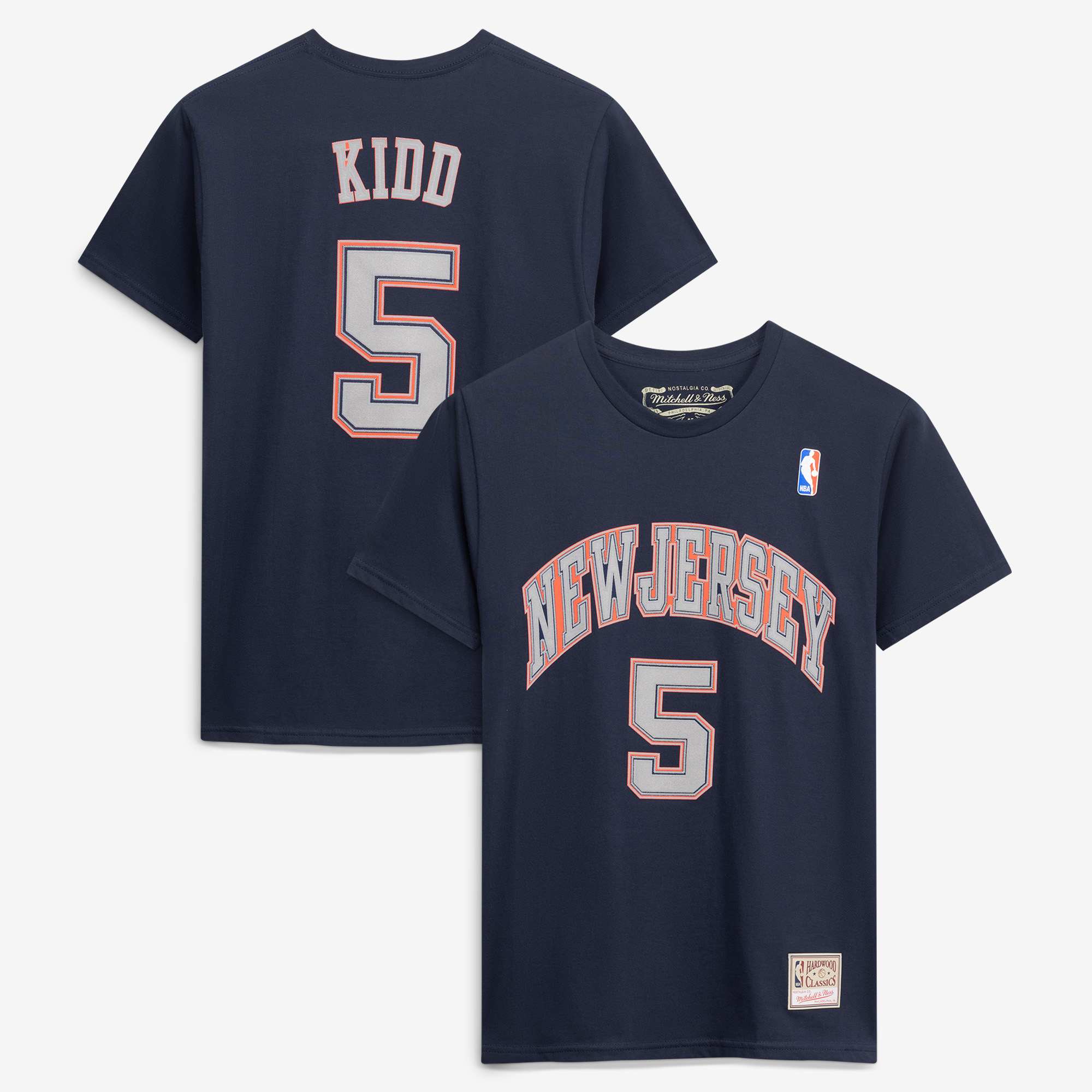 Men's Mitchell & Ness Jason Kidd Navy New Jersey Nets Hardwood Classics Stitch Name & Number T-Shirt