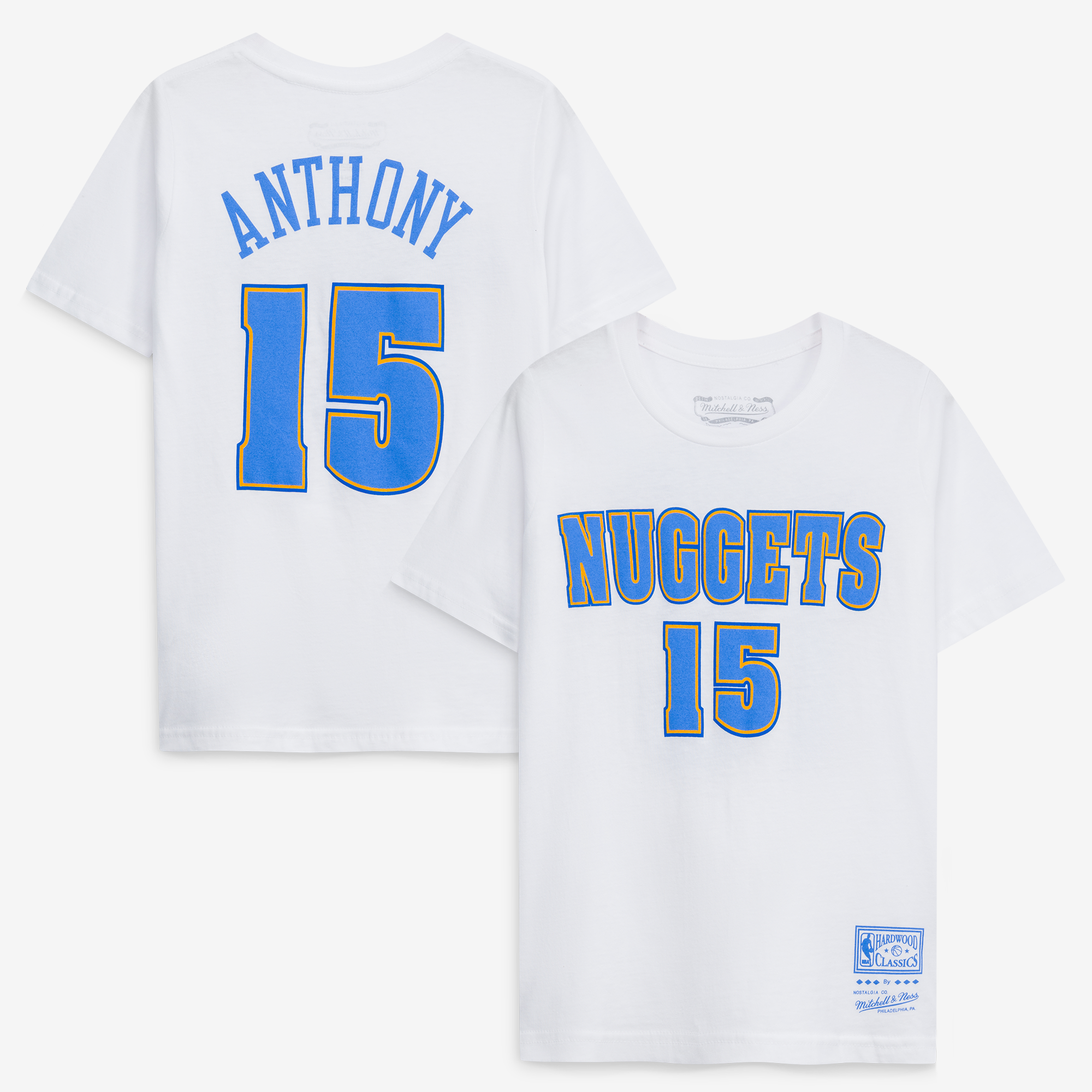 Mitchell & Ness Big Boys' and Girls' Carmelo Anthony White Denver Nuggets Hardwood Classics Name & Number T-Shirt - White