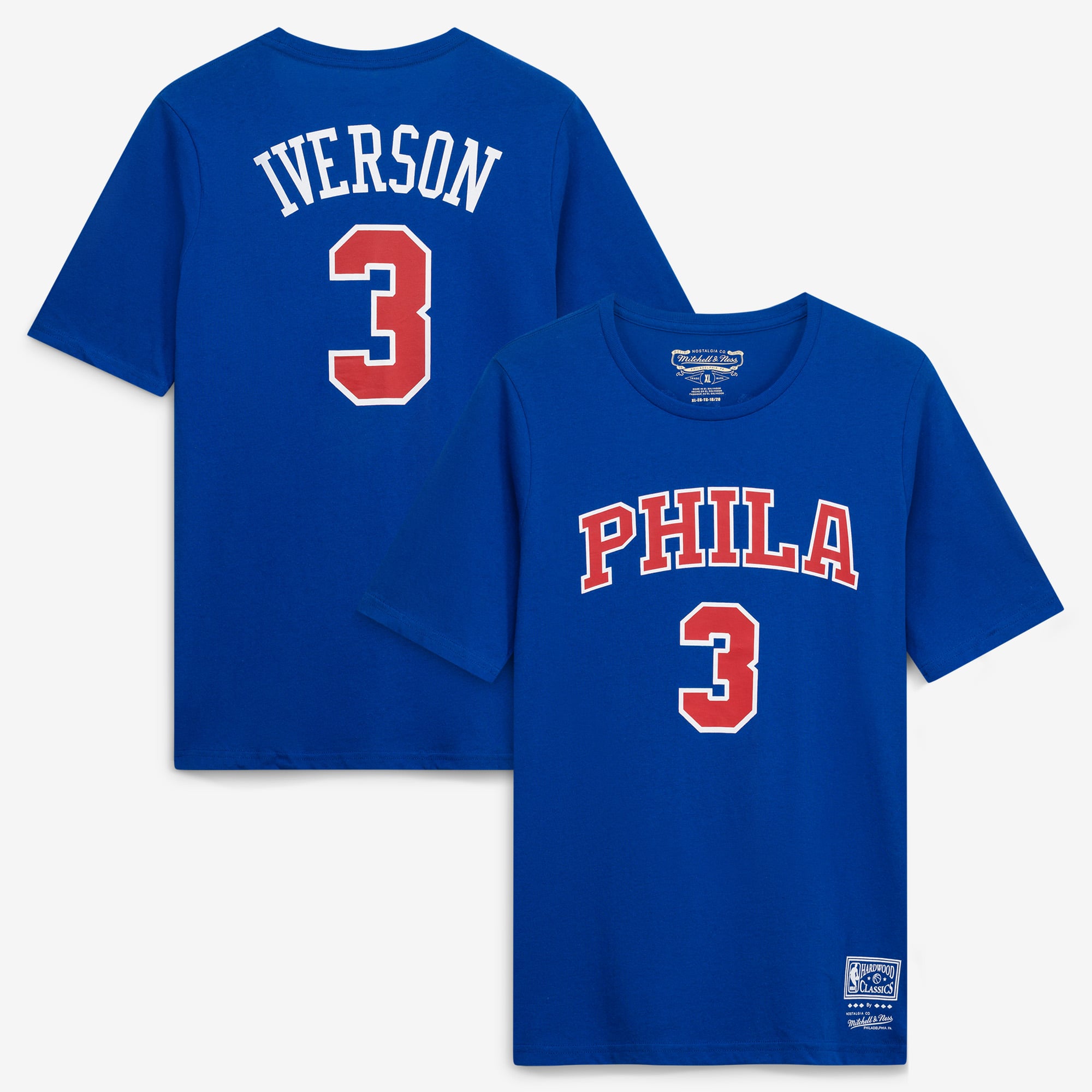 Youth Allen Iverson Royal Philadelphia 76ers Hardwood Classics Name & Number T-Shirt