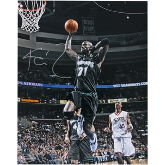 Kevin Garnett Minnesota Timberwolves Autographed 16" x 20" Hand Behind Head Dunking Photograph