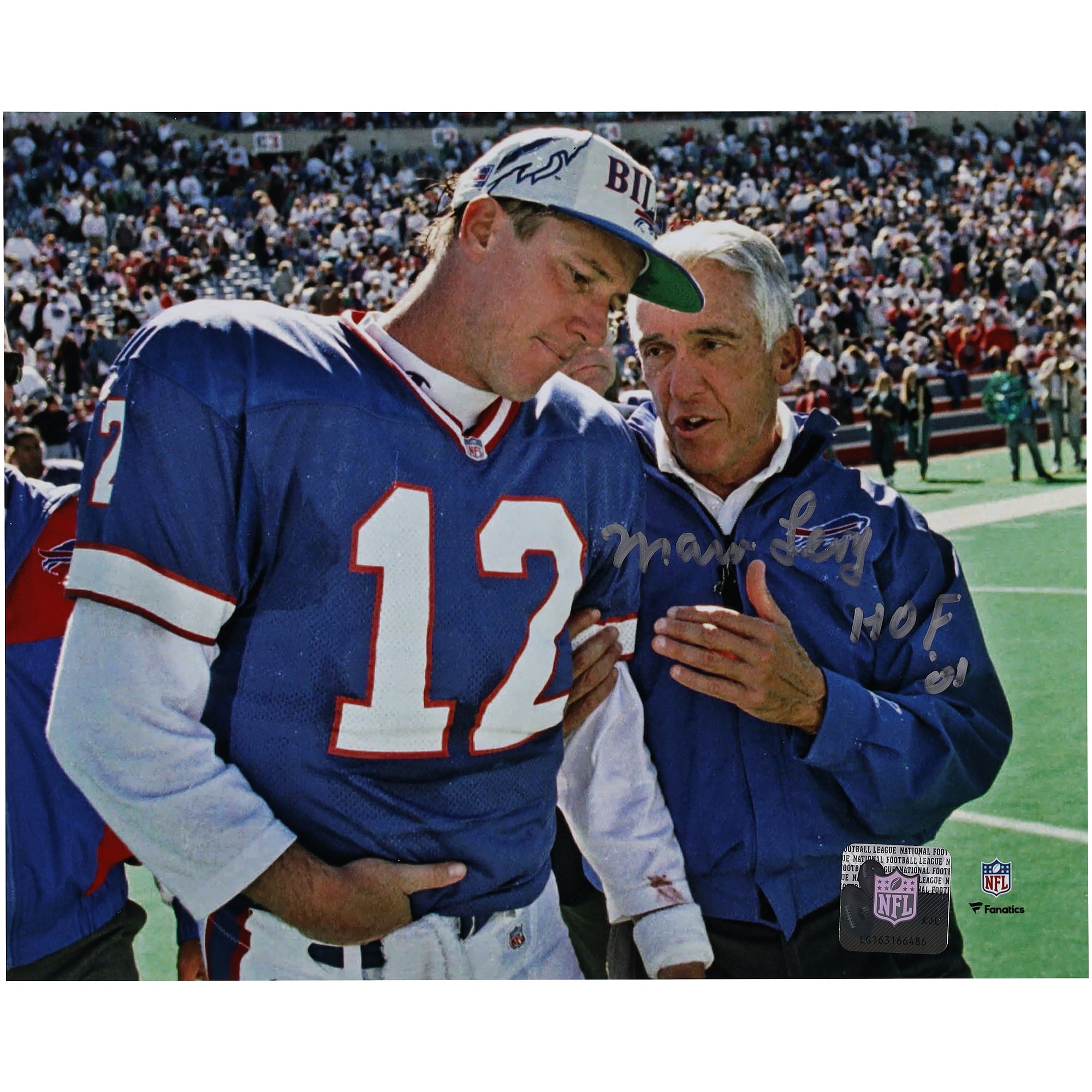 Marv Levy Buffalo Bills Autographed 8" x 10" Talking to Kelly Photograph with "HOF 01" Inscription